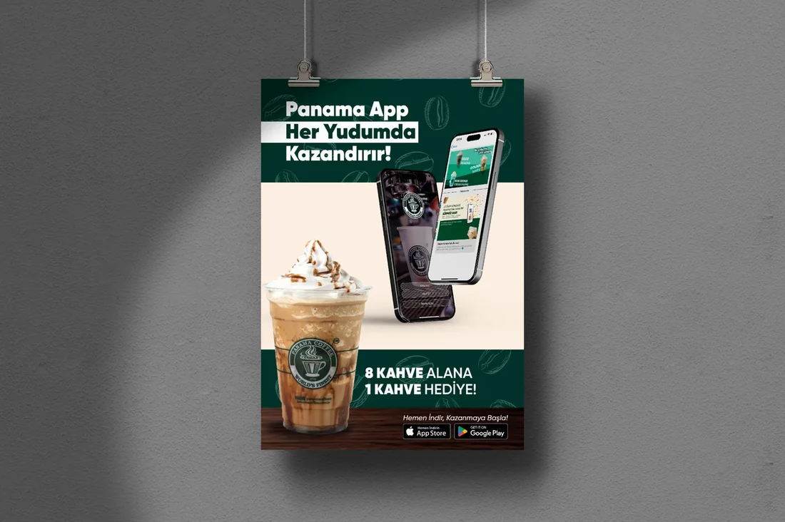 Panama Coffee mobil uygulama kampanya posteri mockupı