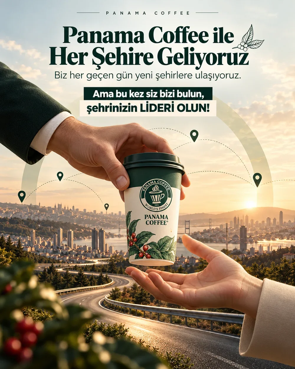 Panama Coffee şehir yayılımı için yeniden hazırlanan sosyal medya görseli
