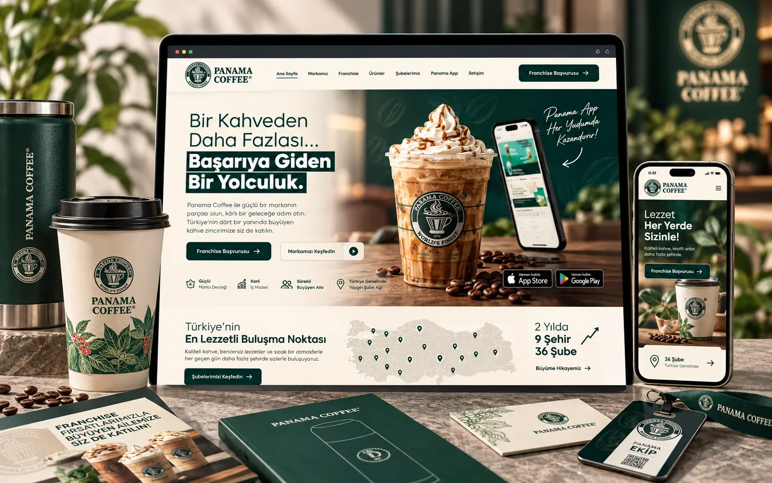 Panama Coffee web sitesi için hazırlanan temsili portföy mockupı