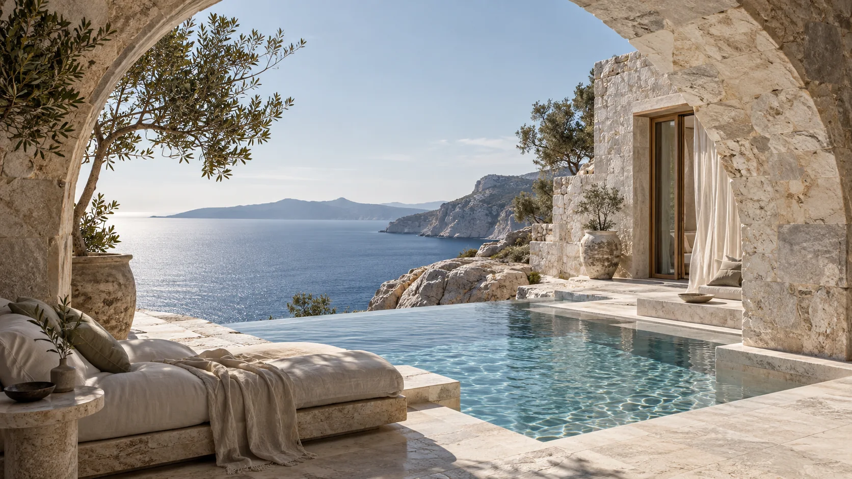 Taş mimarili spa alanı için editoryal konsept görsel